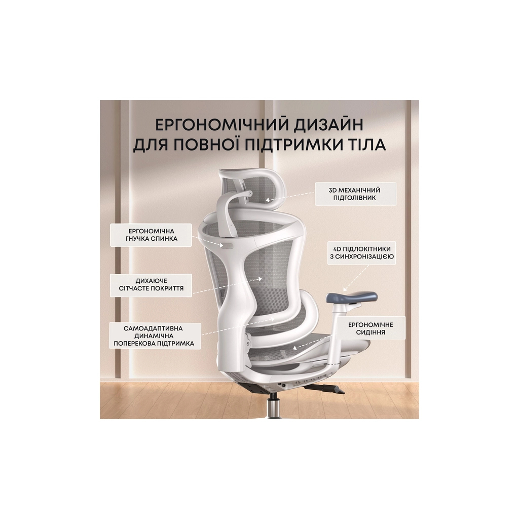 Офісне крісло Sihoo DORO C300L Mesh White (DORO-C300L-A3-102) - изображение 6