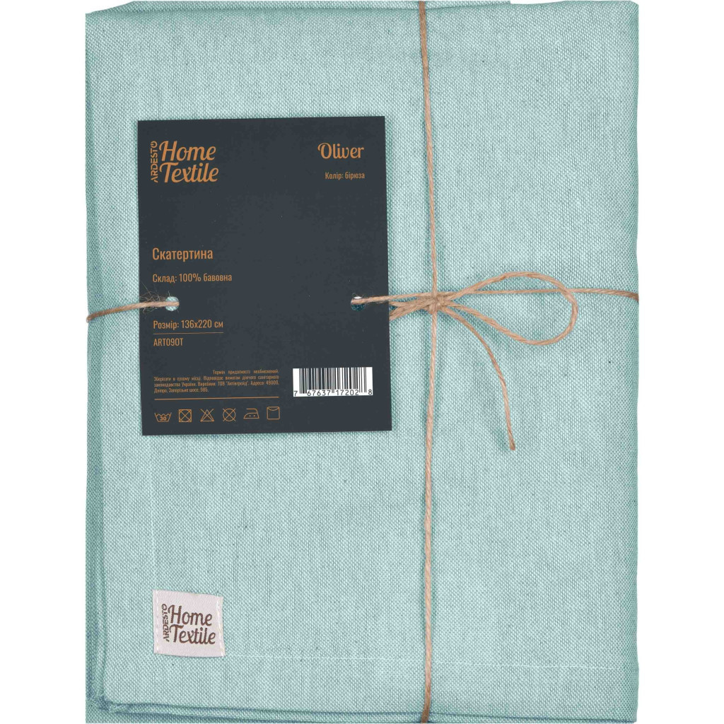 Скатертина Ardesto Oliver, 100% бавовна, бірюза 120х136 см (ART07OT) - зображення 1