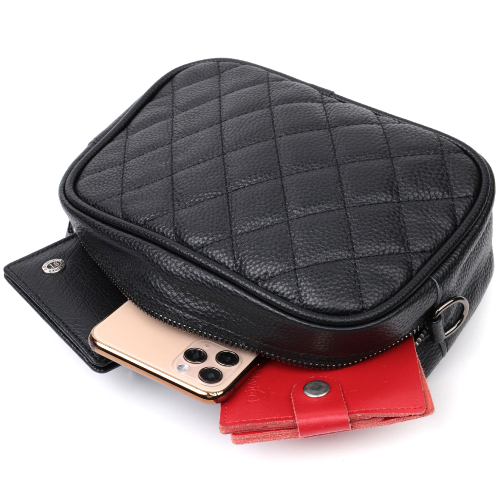 Сумка Vintage Шкіряна жіноча через плече на одне відділення Чорна (22387) - зображення 7