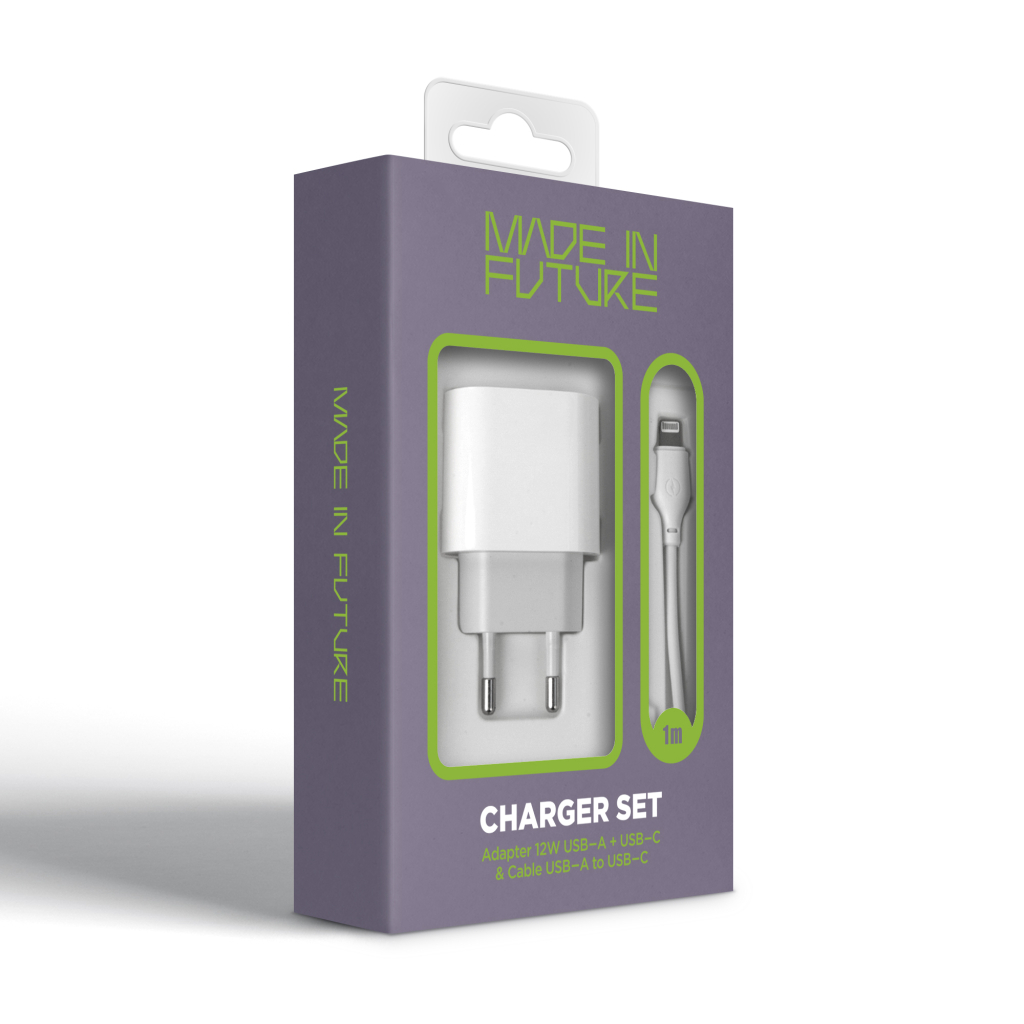 Зарядний пристрій MadeInFuture MFS12 12W 1xUSB-A + 1xUSB-C + cable USB-A to Lightning White (MIF82823) - зображення 7