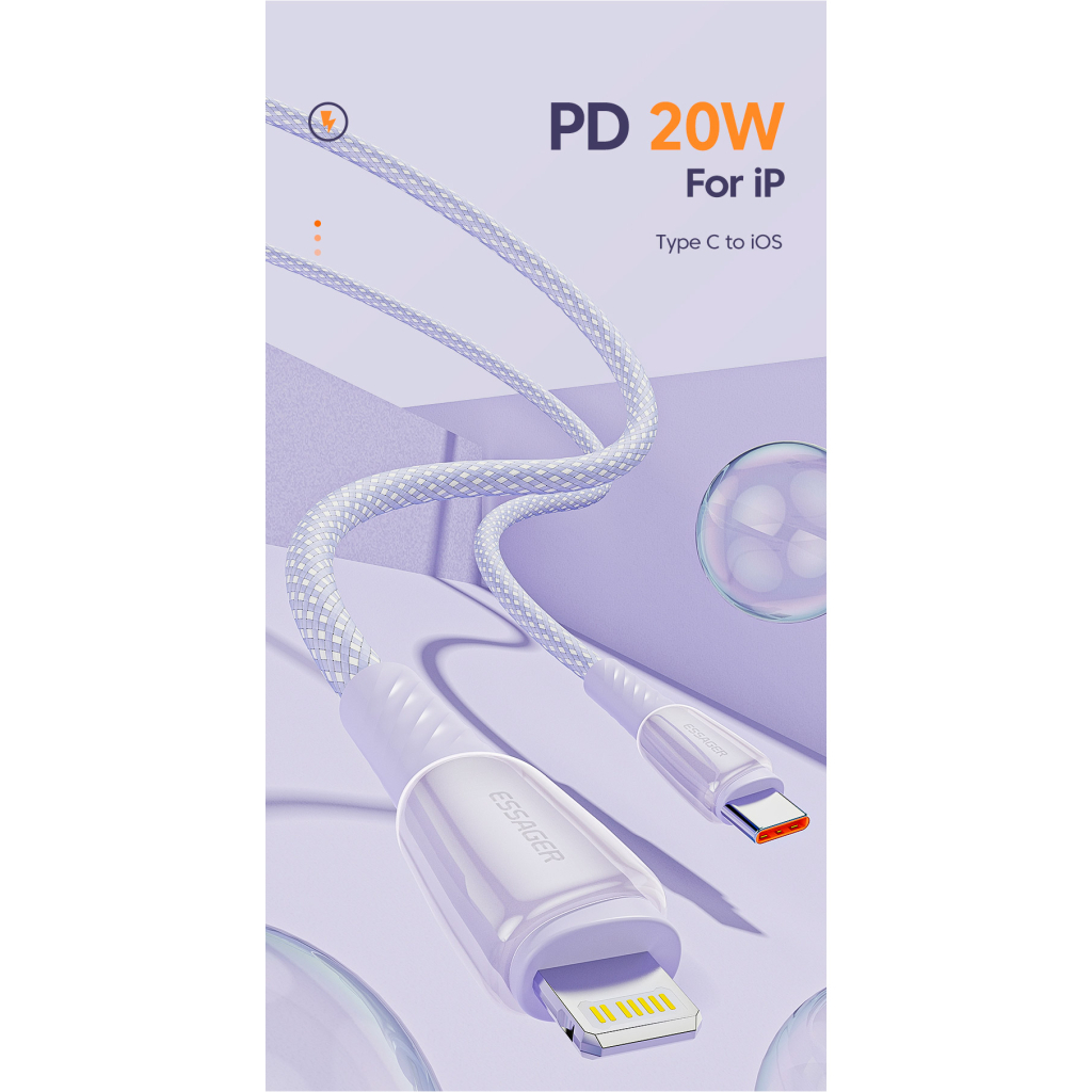 Дата кабель USB-C to Lightning 1.0m 3A purple Essager (EXCTL-CH05) - зображення 7