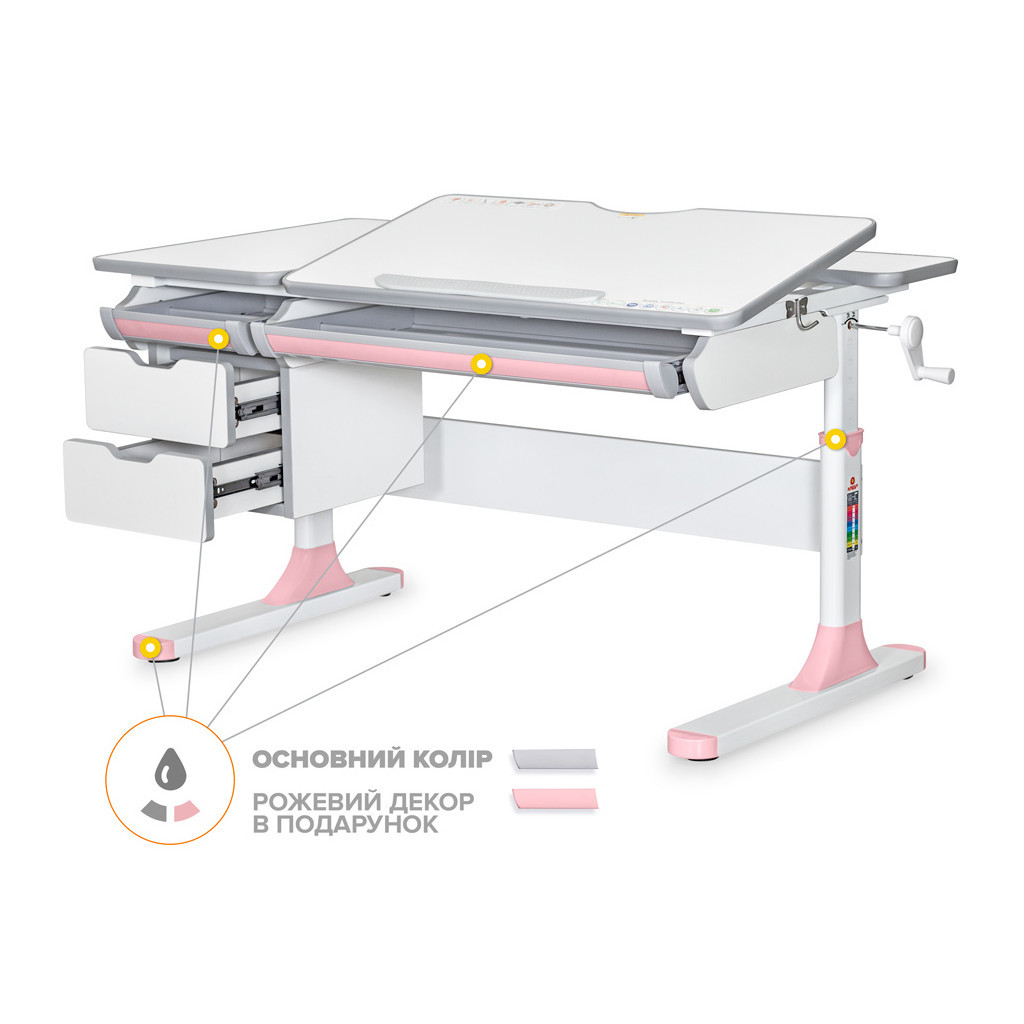 Парта Mealux Hamilton Multicolor Pink Lite (BD-680 W/G MC + PN Lite) - зображення 1