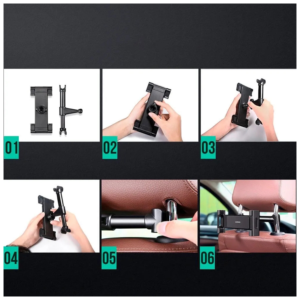 Універсальний автотримач Ugreen LP160 Car Headrest Mount Holder Black (60108) - зображення 8