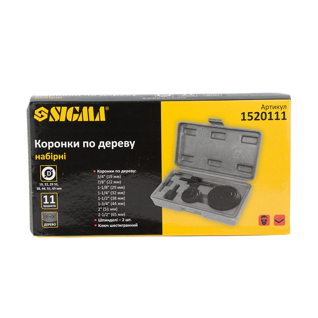 Коронка Sigma по дереву набірна Ø19, 22, 29, 32, 38, 44, 51, 65 мм (кейс) (1520111) - зображення 7