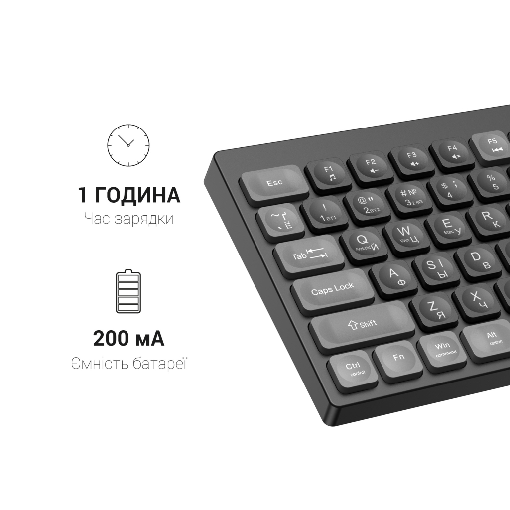 Клавіатура OfficePro SK985B Wireless/Bluetooth Black (SK985B) - зображення 11