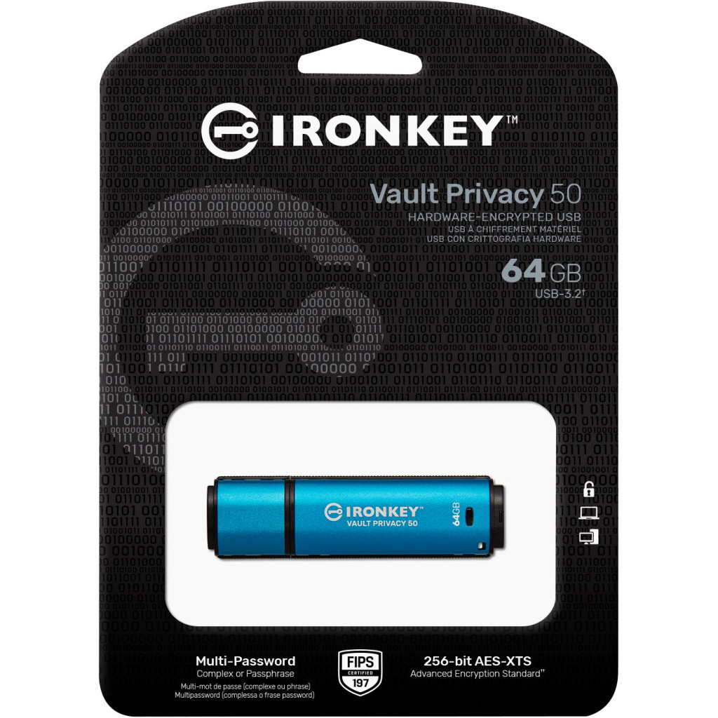 USB флеш накопичувач Kingston 64GB IronKey Vault Privacy 50 Blue USB 3.2 (IKVP50/64GB) - зображення 5