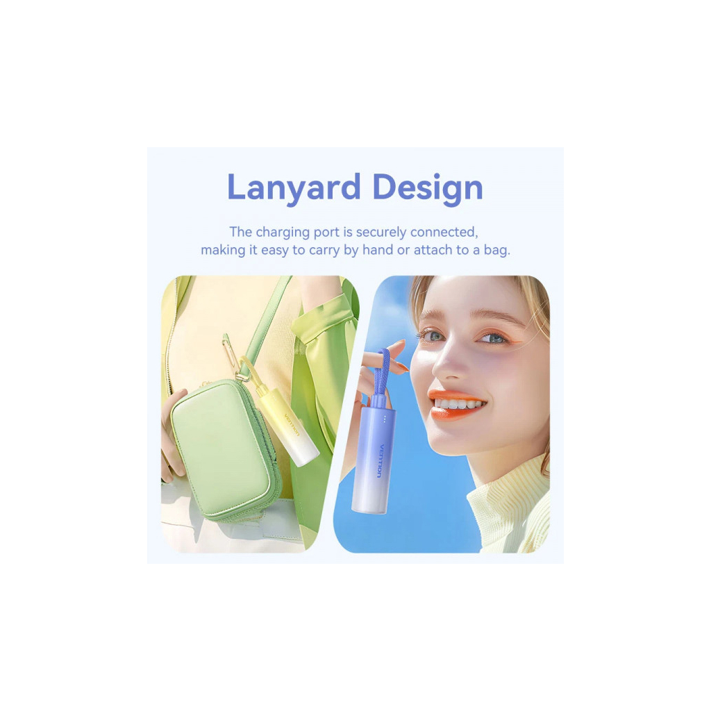 Батарея універсальна VENTION 5000mAh 20W PD, USB-C In/Out, Lightning In/Out, with cable, Gradient Yellow (FHWY0) - picture 5