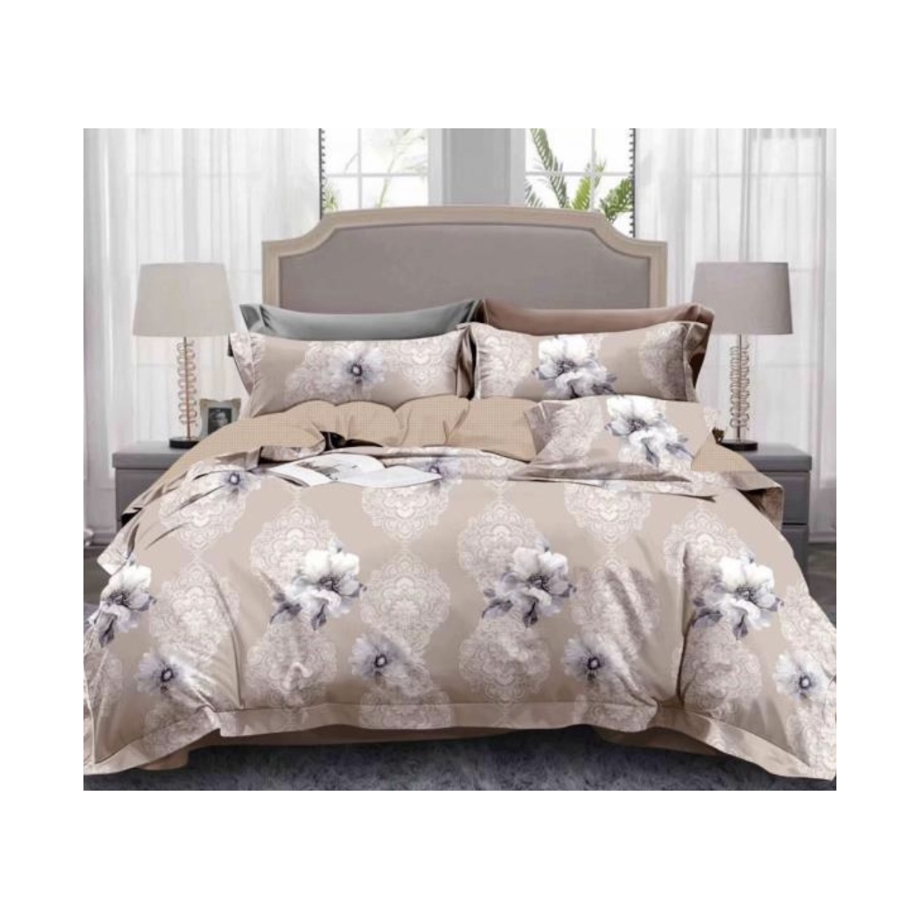 Постільна білизна ШЕМ Royal Satin бежеві квіти двоспальна 180 х 220 (1,8 RS_беж квіти) - зображення 1