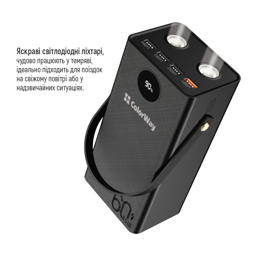 Батарея універсальна ColorWay 60 000 mAh Powerful PD/65W, QC/4.0, AFC, FCP, Black (CW-PB600LPA5BK-PDD) - изображение 6