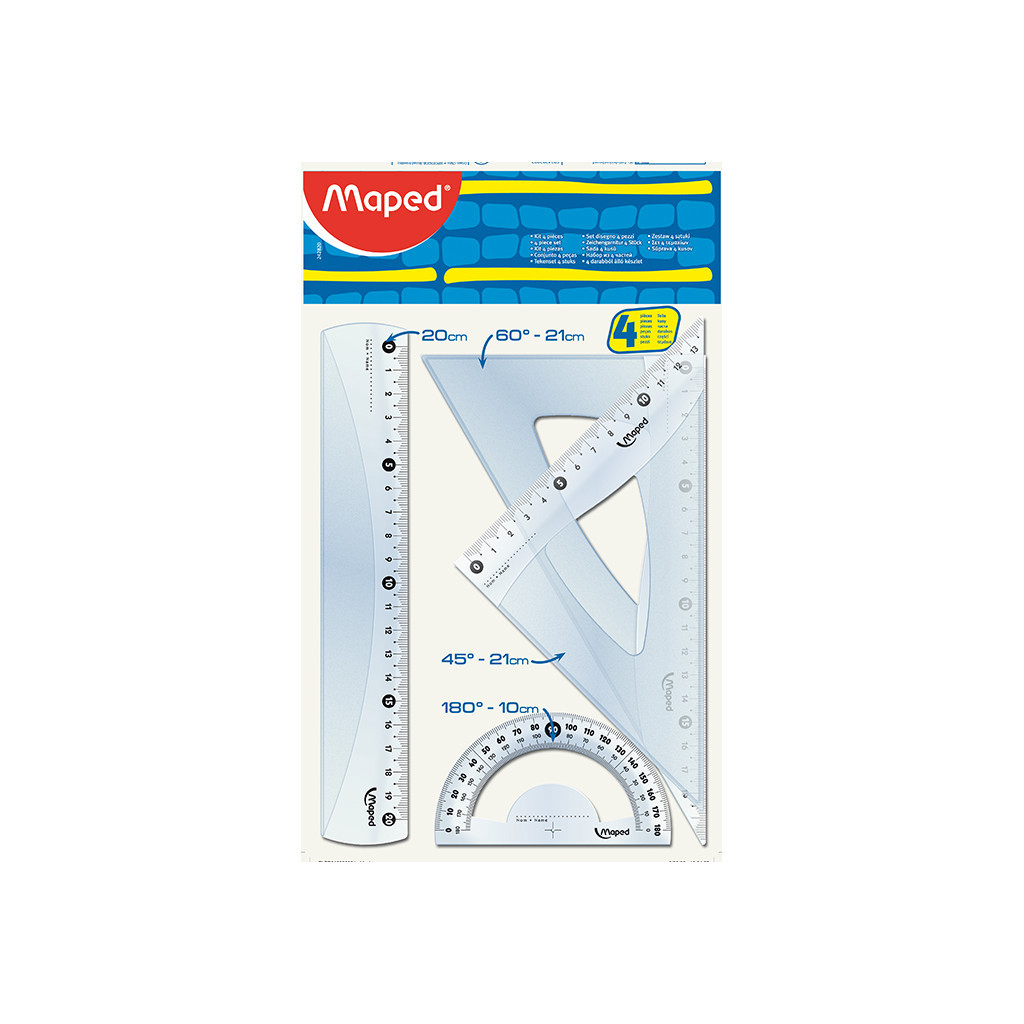 Лінійка Maped набір ESSENTIALS Medium, 20см, 4 предмети, прозора (MP.242820) - зображення 1