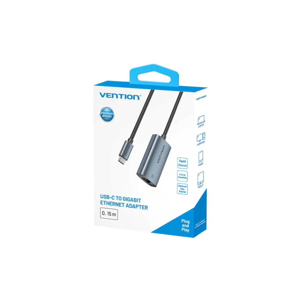 Перехідник USB-C to RJ45 Ethernet 1000Mbps black VENTION (CFPHB) - зображення 5
