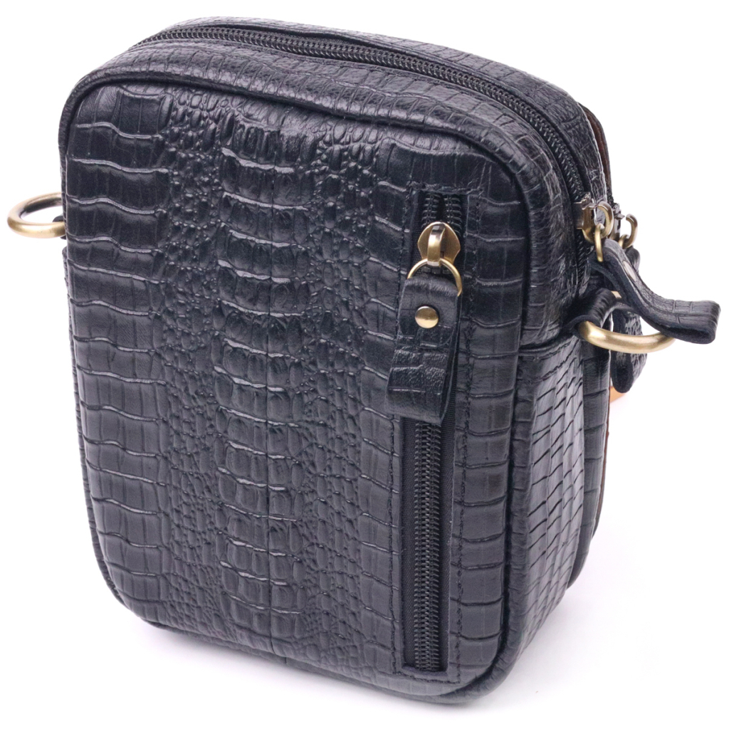 Сумка Vintage Невелика чоловіча з натуральної шкіри з фактурою під крокодила Чорна (21299) - зображення 2