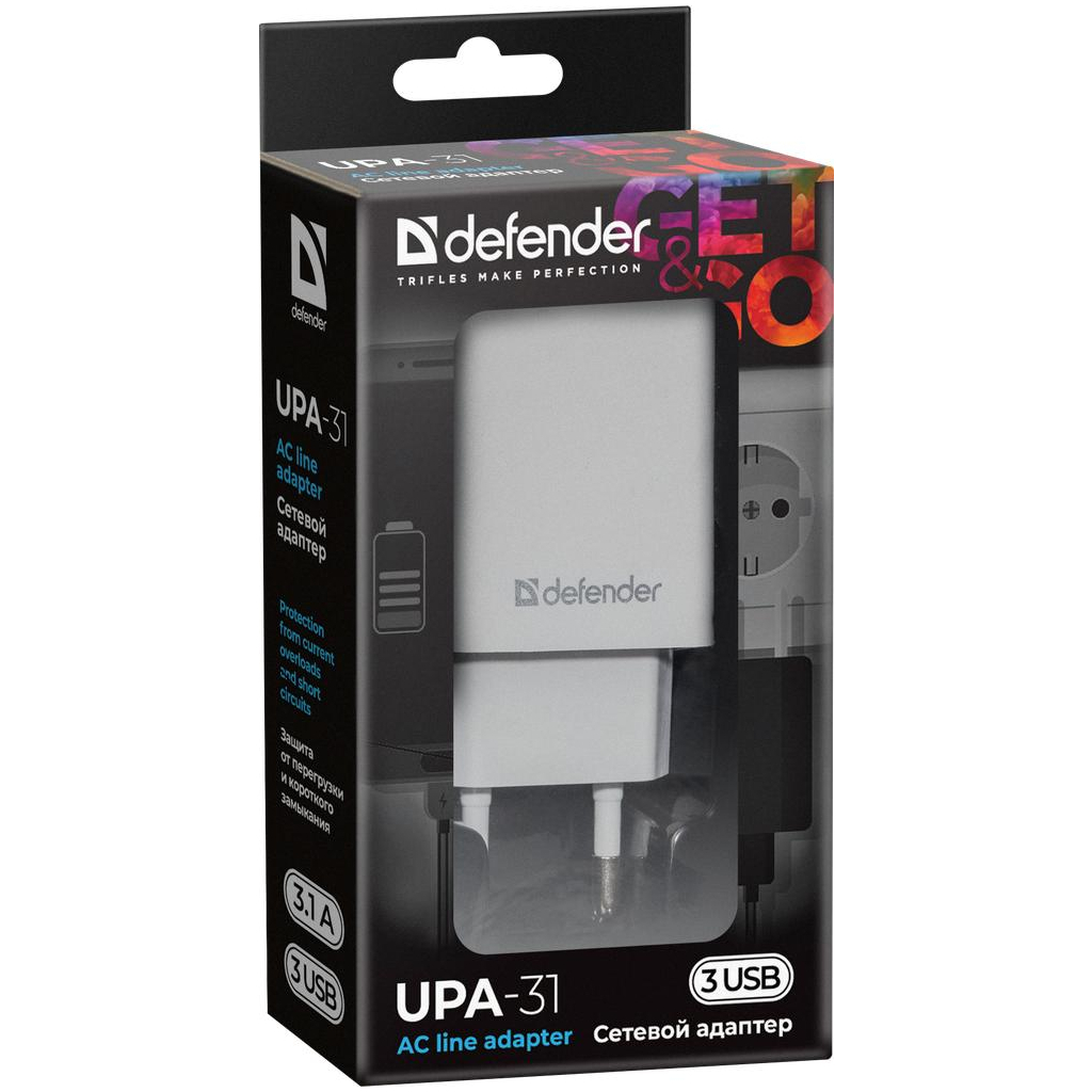 Зарядний пристрій Defender UPA-31 white, 3xUSB, 5V / 3.1A (83587) - зображення 4