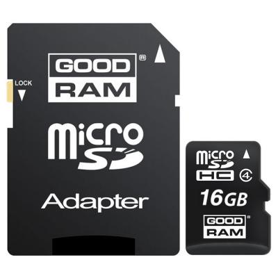 Карта пам'яті Goodram 16GB microSDHC Class 4 + adapter (SDU16GHCGRNR/SDU16GHCAGRR9/SDU16) - зображення 1