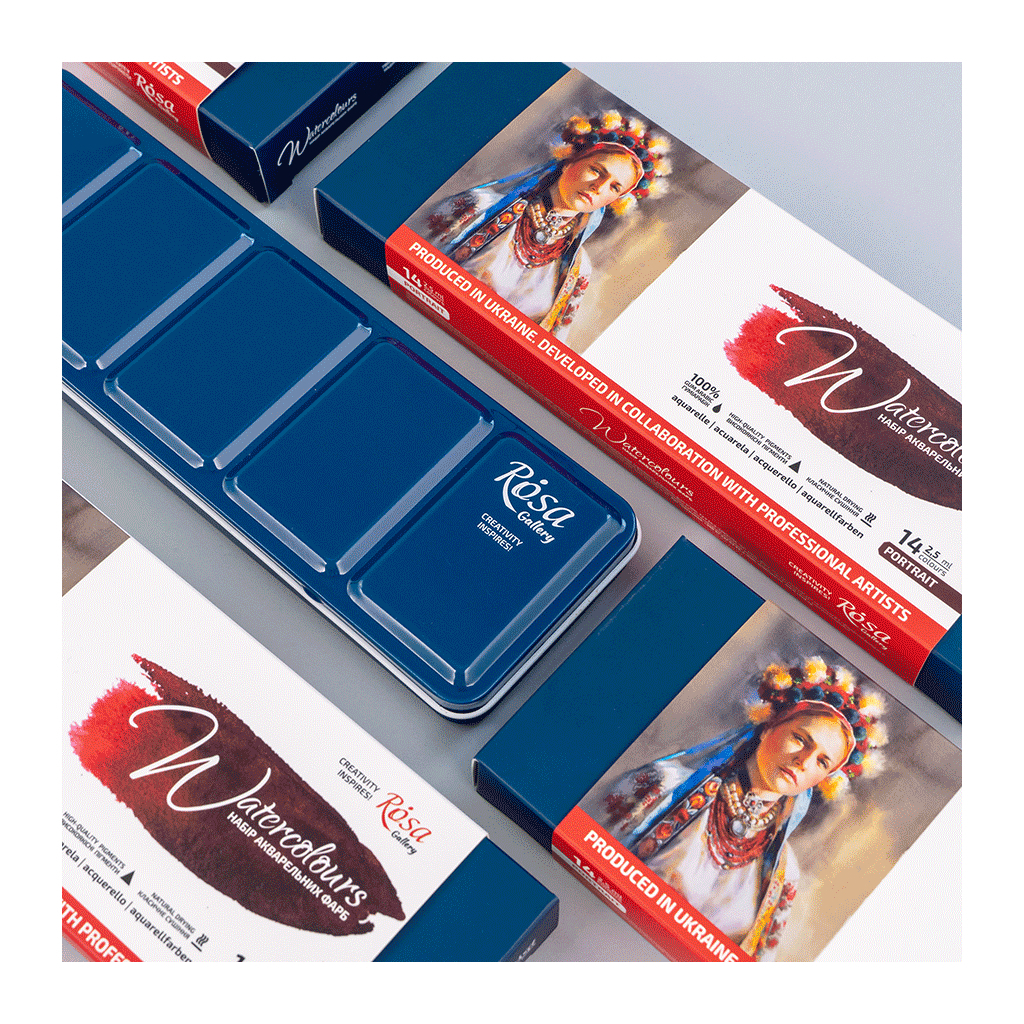 Акварельні фарби Rosa Gallery Portrait, в металевому пеналі, 14 кол., кювета (4823098539766) - изображение 10