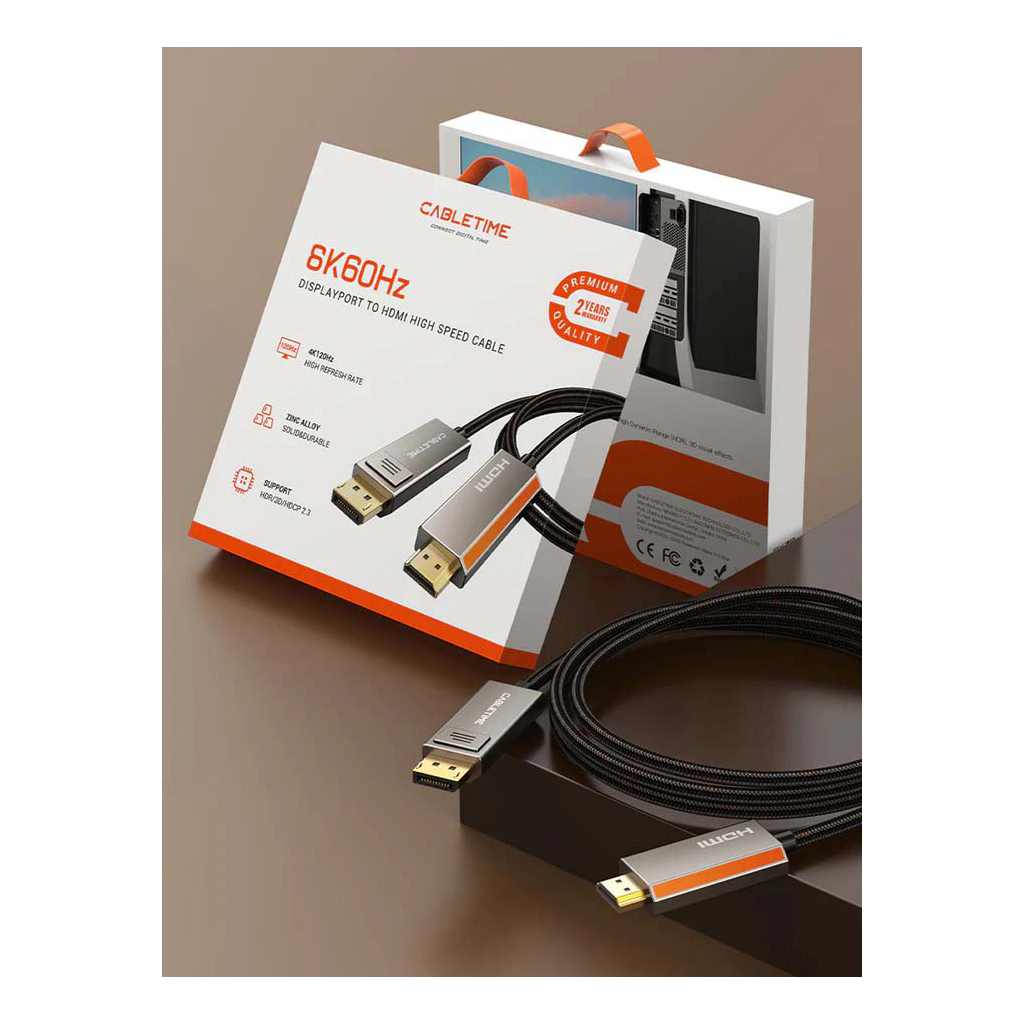 Кабель мультимедійний DisplayPort M to HDMI M 8K60Hz Cabletime (CA916405) - picture 2