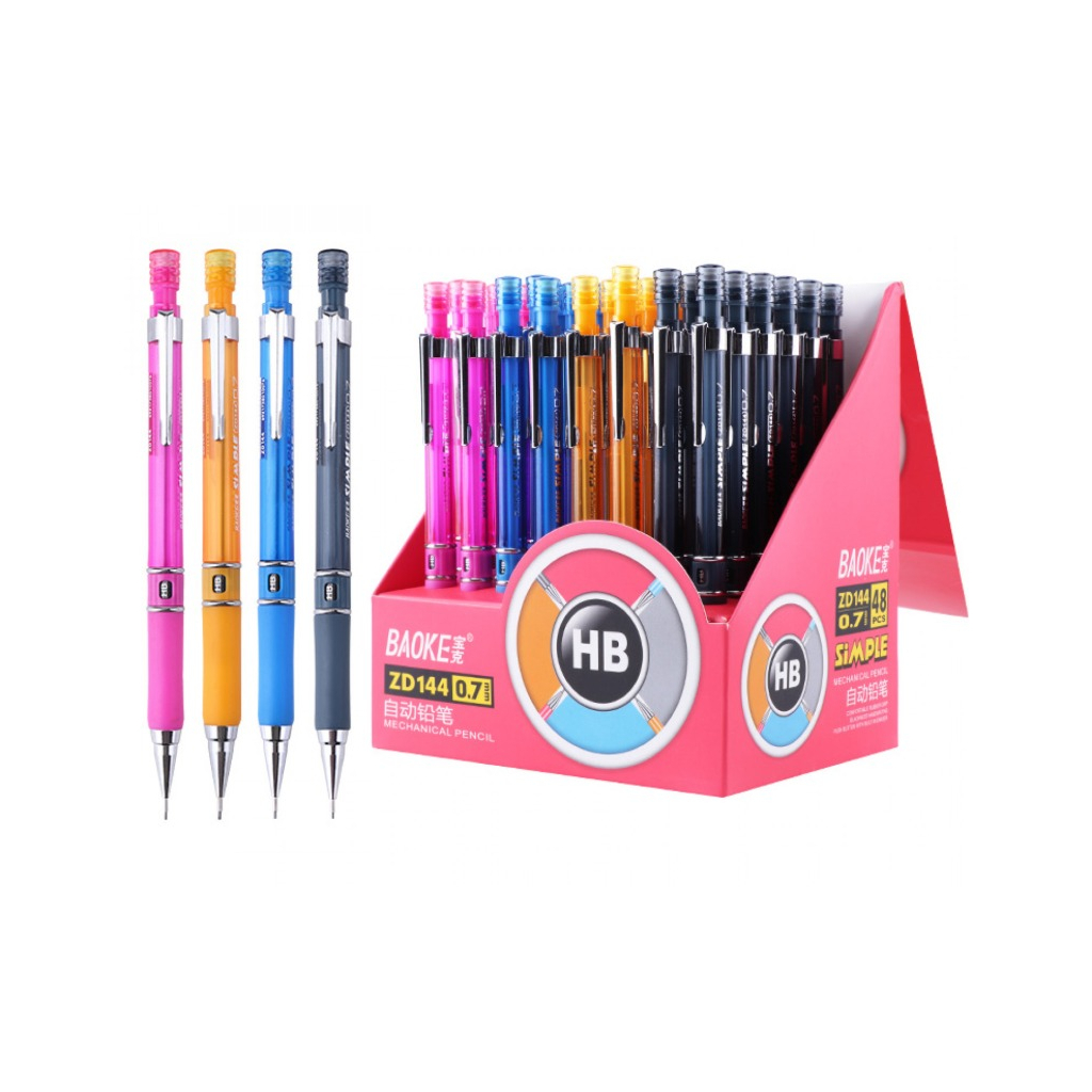 Олівець механічний Baoke НВ 0,7 мм, з грипом, з ластиком, асорті (PENCIL-BAO-ZD144) - зображення 1