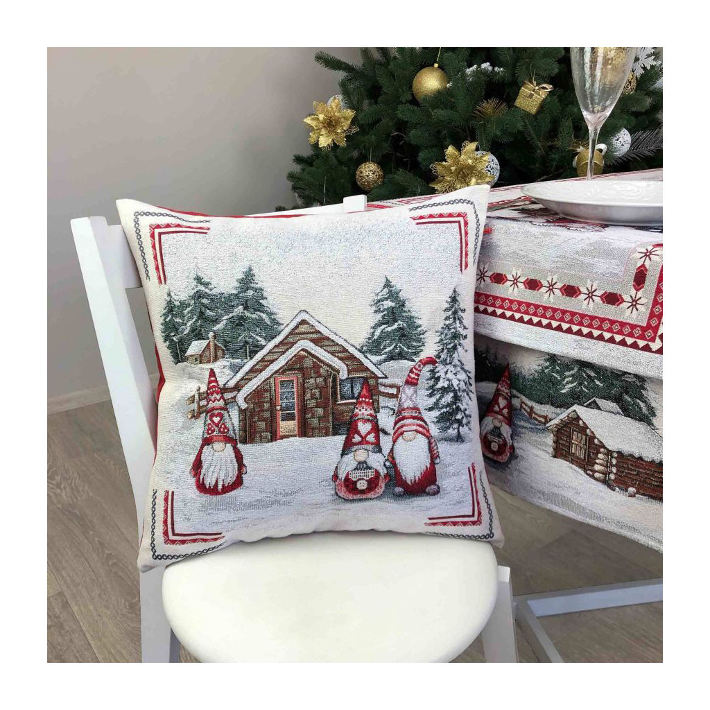 Наволочка Прованс декоративна Snowfall Три гноми біля будиночка 45х45 см Сіра (23404) - зображення 2