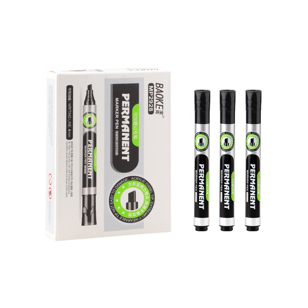 Маркер Baoke водостійкий, 1-4 мм клин. накінечник чорний (MARK-PER-BAO-MP2928B) - зображення 1