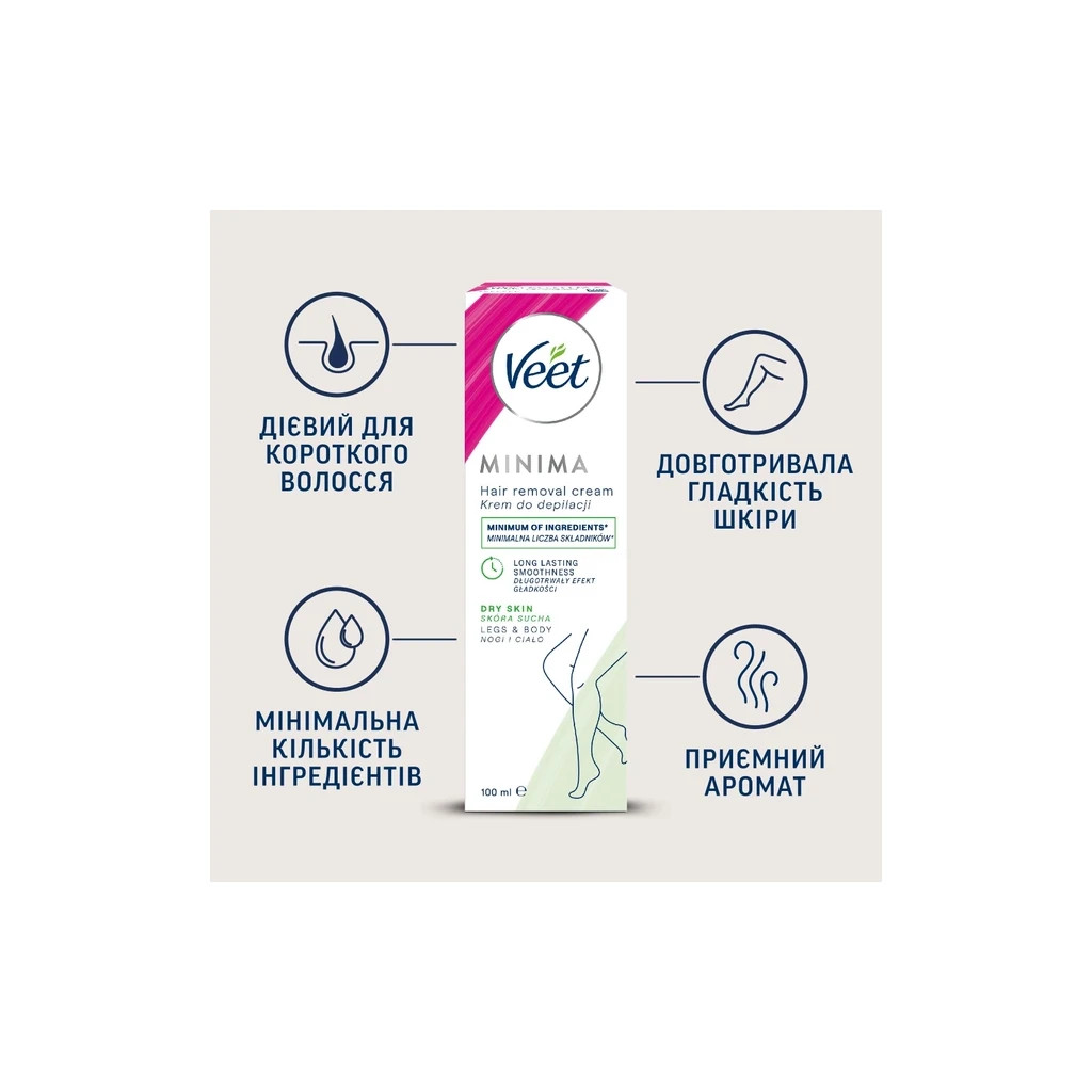 Крем для депіляції Veet Minima для сухої шкіри з Екстрактом огірка та Листям шавлії 100 мл (5000146980339) - изображение 2