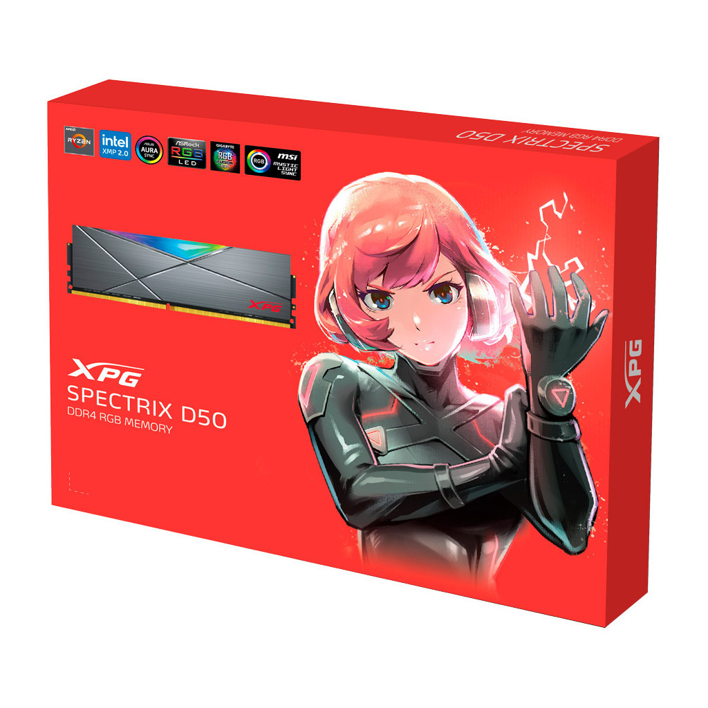 Модуль пам'яті для комп'ютера DDR4 16GB (2x8GB) 4133 MHz XPG SpectrixD50 RGB Tungsten Gray ADATA (AX4U41338G19J-DGM50X) - изображение 6