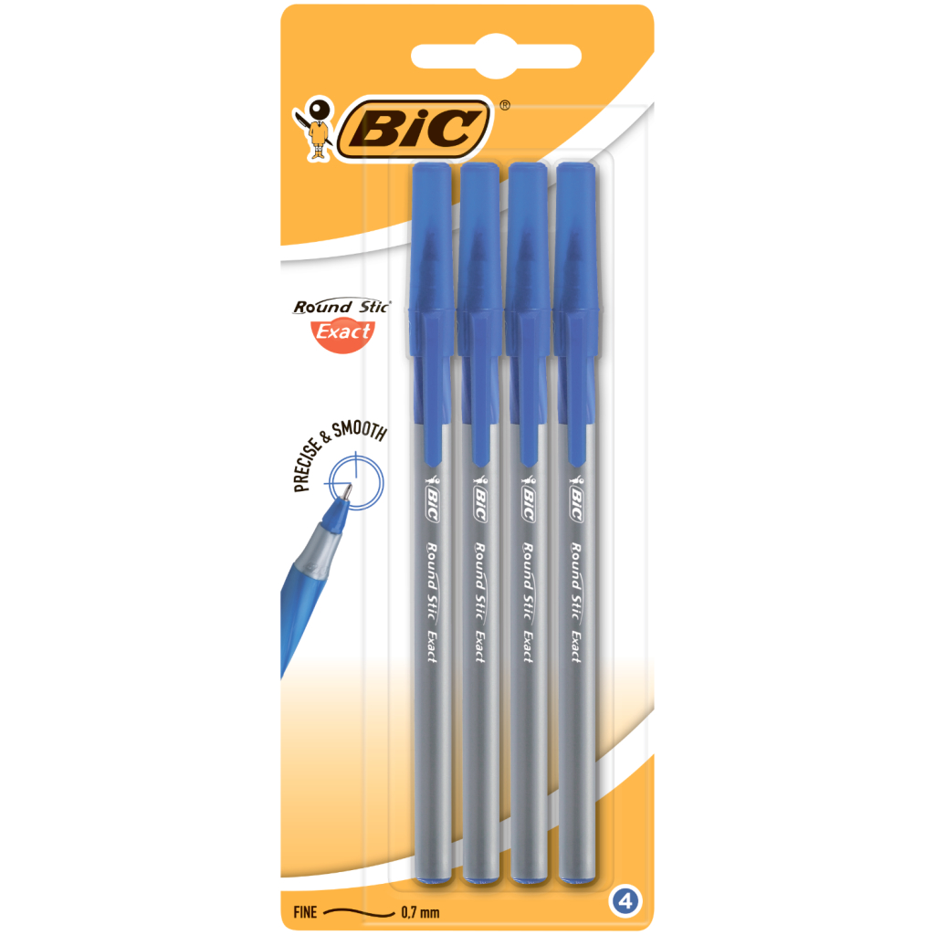 Ручка кулькова Bic Round Stic Exact, синя, 4шт в блістері (bc932857/bc9333702) - зображення 1
