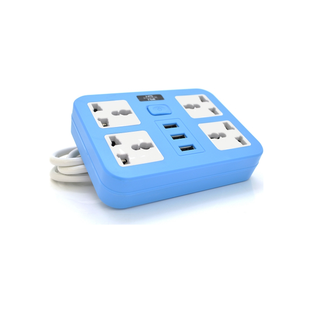 Мережевий фільтр живлення Voltronic TВ-Т15, 4роз, 3*USB Blue (ТВ-Т15-Blue) - зображення 1