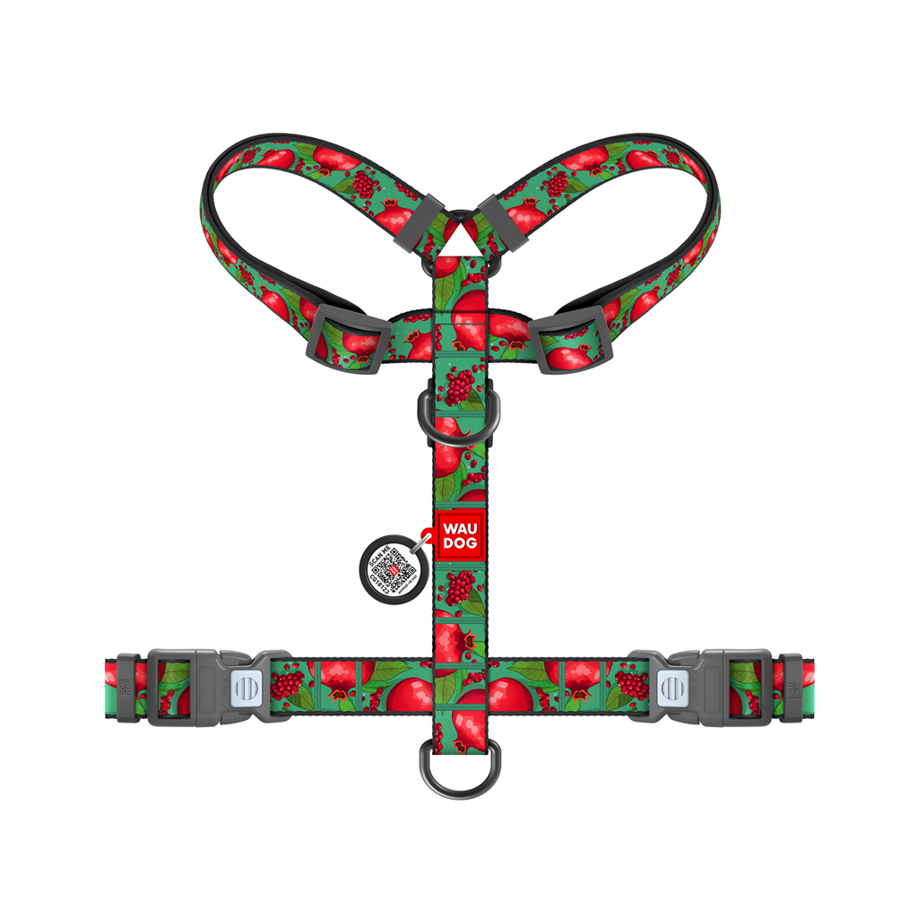 Шлея для собак WAUDOG Nylon анатомічна H-подібна з QR-паспортом "Гранати" пластиковий фастекс, XL (347-4052) - зображення 2