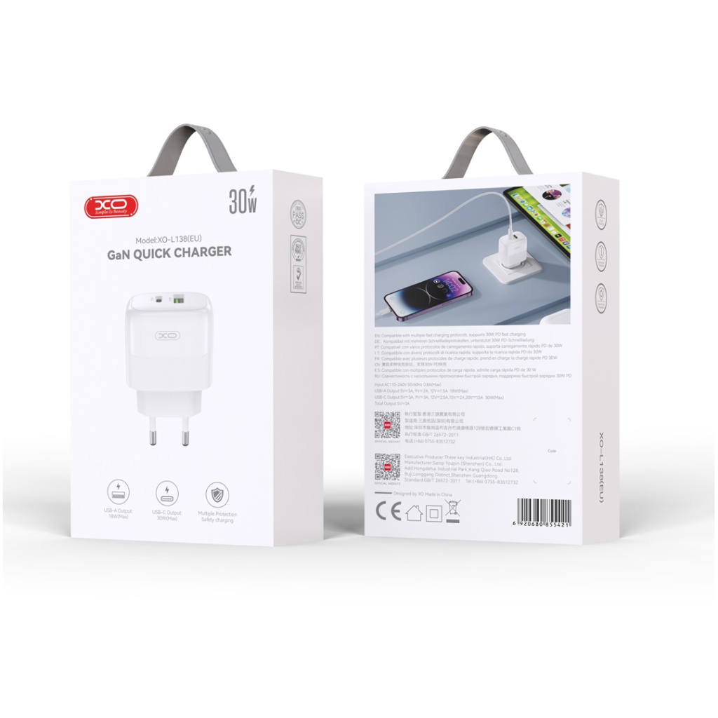 Зарядний пристрій XO L138 48W USB-C PD30W + USB-A QC18W White (L138_White) - зображення 3