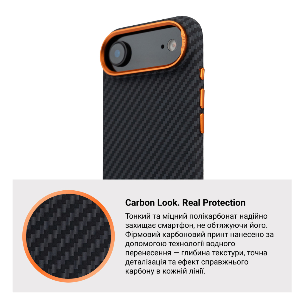 Чохол до мобільного телефона Armorstandart LikeCarbon2 SE MagCase Apple iPhone 17 Air Black Orange (ARM89155) - зображення 7