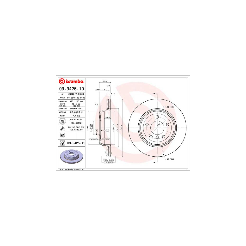 Гальмівний диск Brembo 09.9425.11 - зображення 1