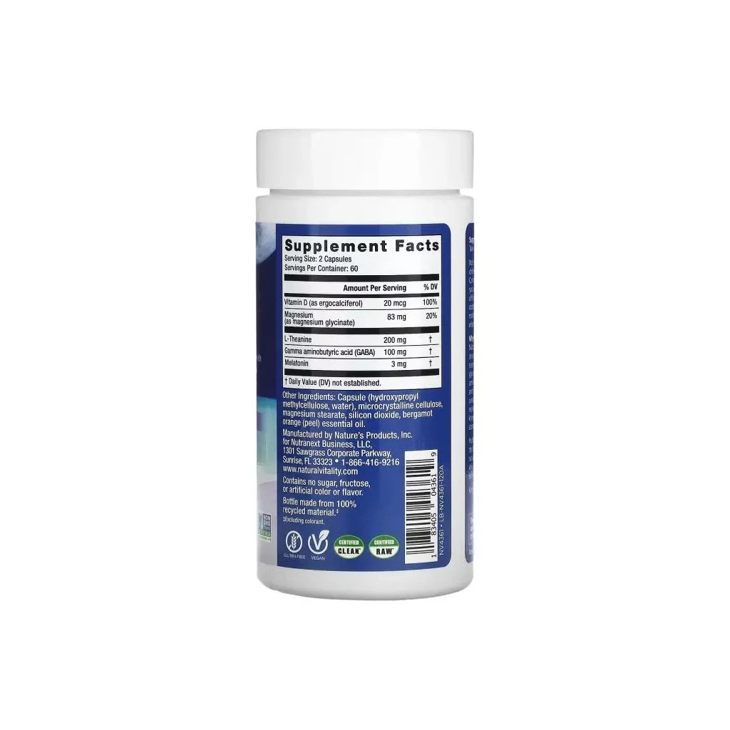 Мінерали Natural Vitality Спокійний сон з ефірною олією бергамота, CALM, Sleep Capsules wi (PTG-04361) - зображення 2