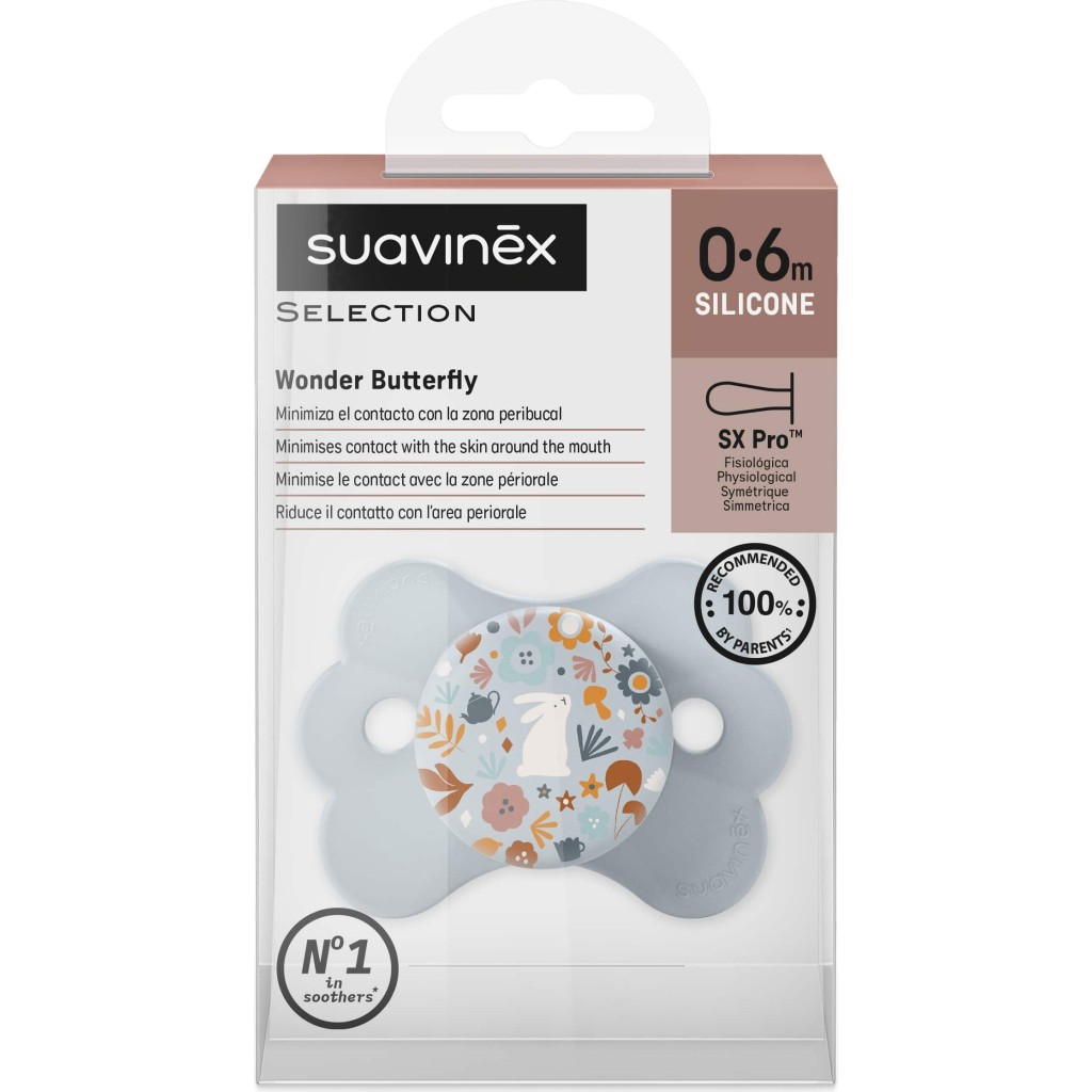 Пустушка Suavinex Wonderland у формі метелика, 0-6 міс. блакитна з малюнком (308776) - зображення 3