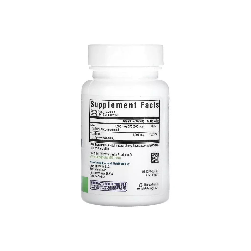 Вітамін Seeking Health Вітамін B12 та Фолієва кислота, Hydroxo B12 With Folinic Acid, 60 жуватий (SKH-52043) - зображення 2