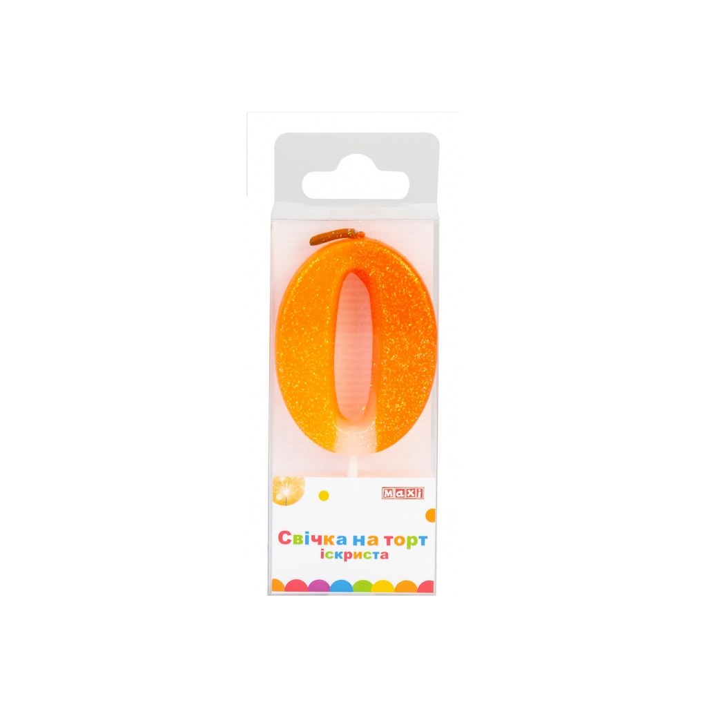 Свічка Maxi "0" із блискітками, що іскриться, 4,5 см, на торт (MX622081-0) - зображення 1