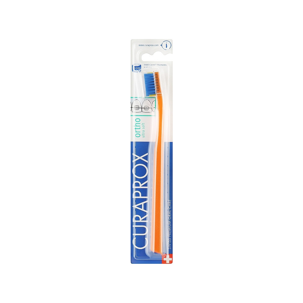 Зубна щітка Curaprox CS 5460 Ortho Ultra Soft Ультрам'яка ортодонтична Помаранчева із синьою щетиною (CS 5460 Ortho-05) - зображення 1