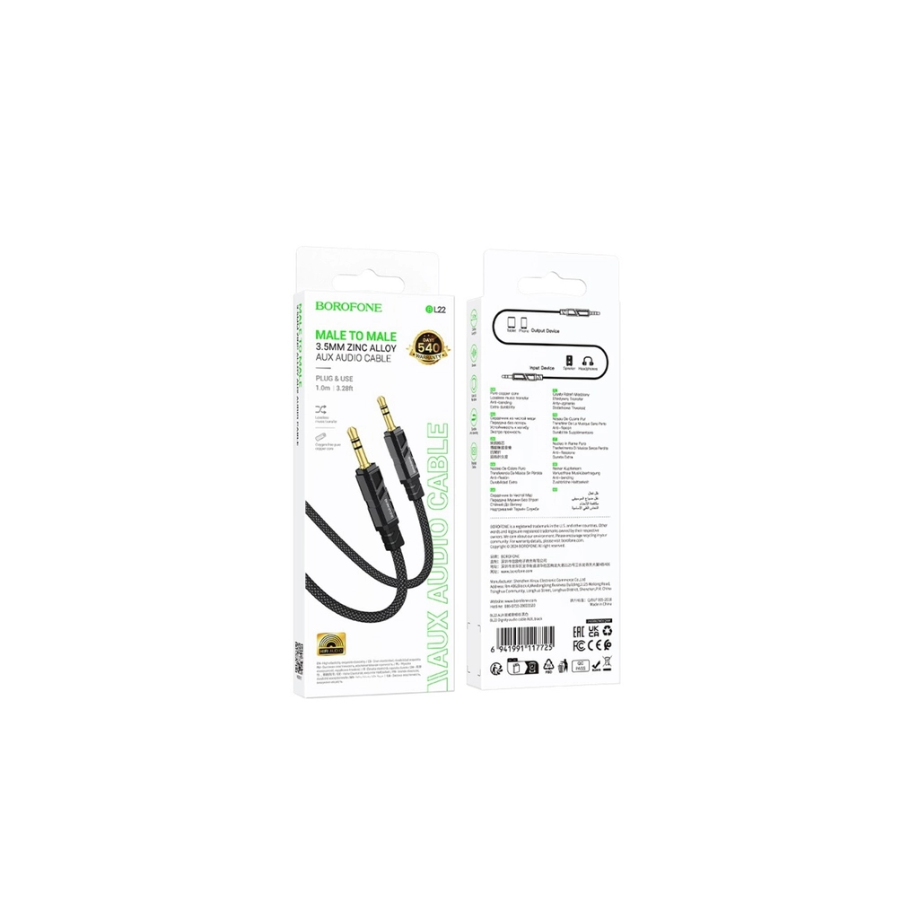 Кабель мультимедійний 3.5mm M to 3.5mm M 1.0m black BOROFONE (6941991117725) - изображение 3