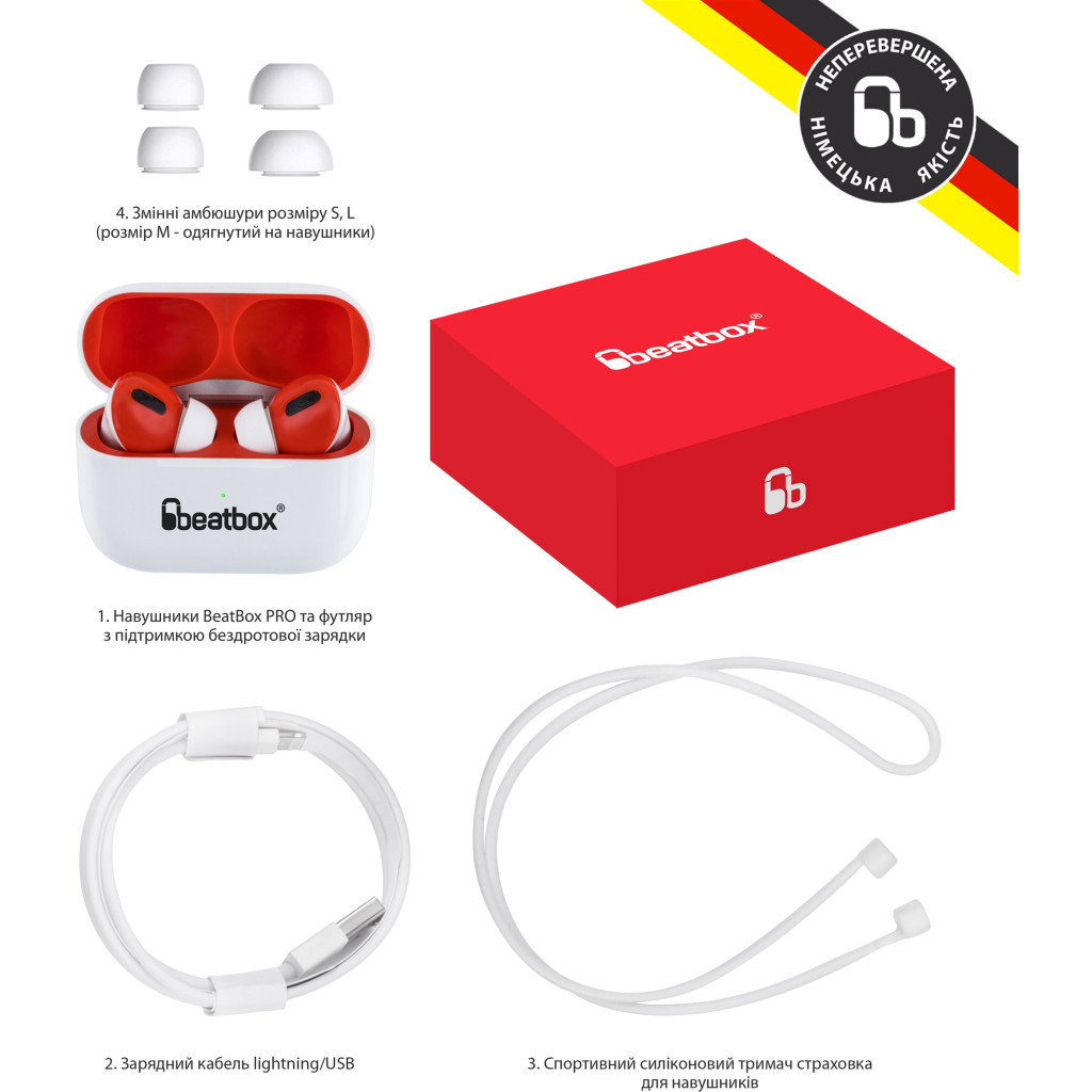Навушники BeatBox PODS PRO 1 Wireless Charging White-Red (bbppro1wcwr) - зображення 6