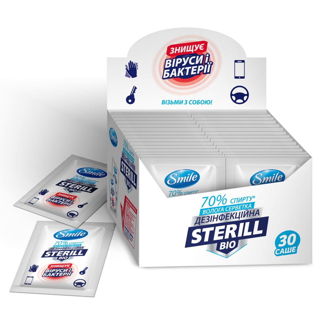 Вологі серветки Smile Sterill Bio в саше 30 шт. (4823071644876) - зображення 2