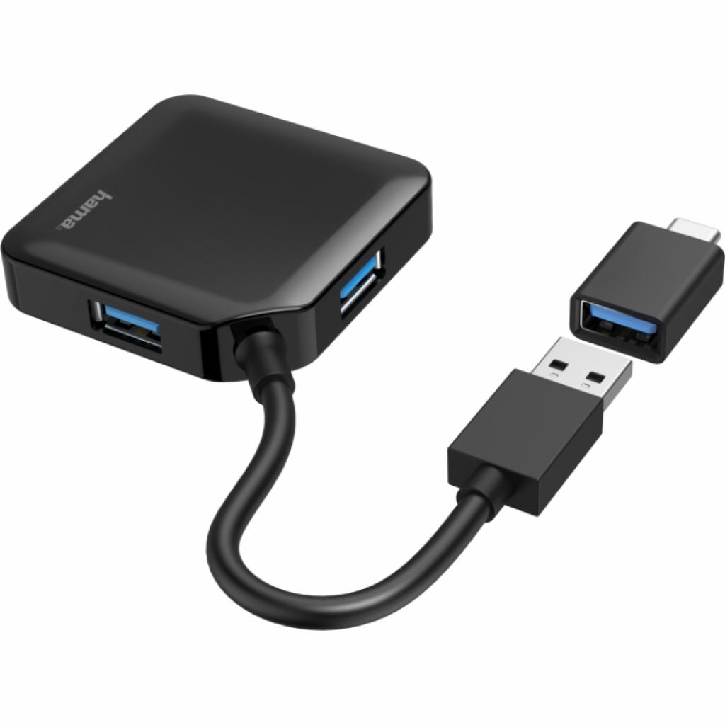 Концентратор Hama 4 Ports USB 3.2, USB-C Adapter Black (00200116) - зображення 2