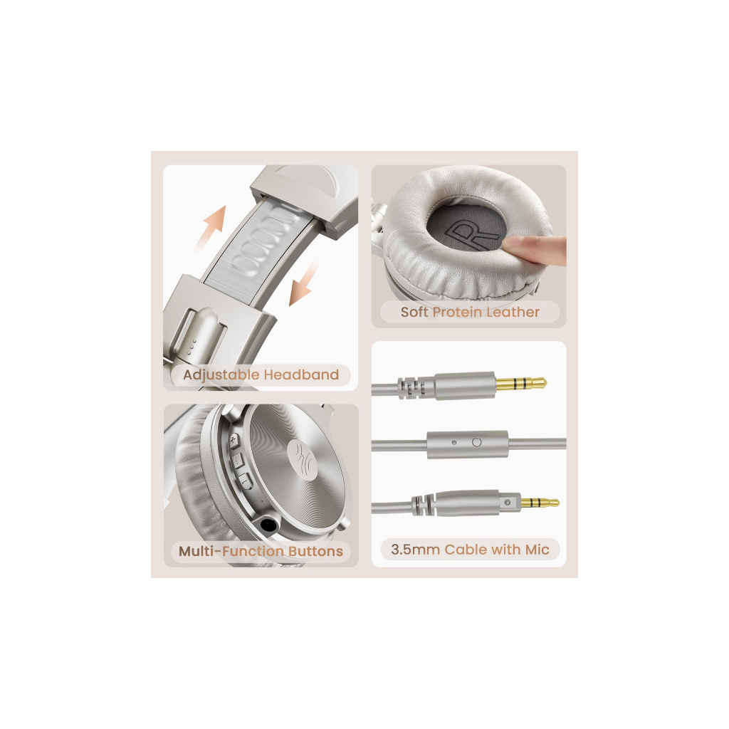 Навушники OneOdio Studio Pro C Bluetooth+3,5мм Silver (Pro C Silver) - зображення 5