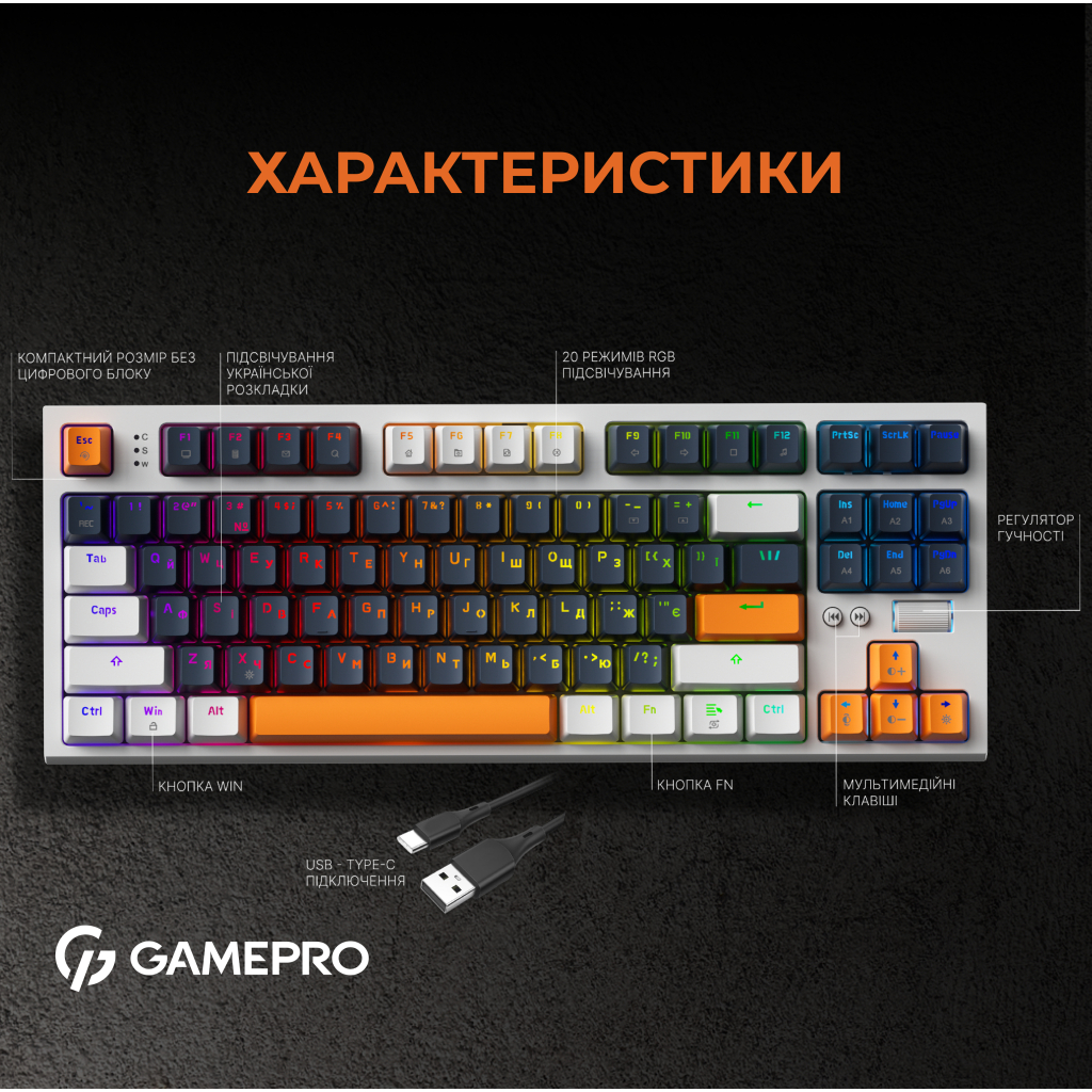 Клавіатура GamePro MK180W Hot-Swap Red Swich RGB USB UA White (MK180W) - зображення 6