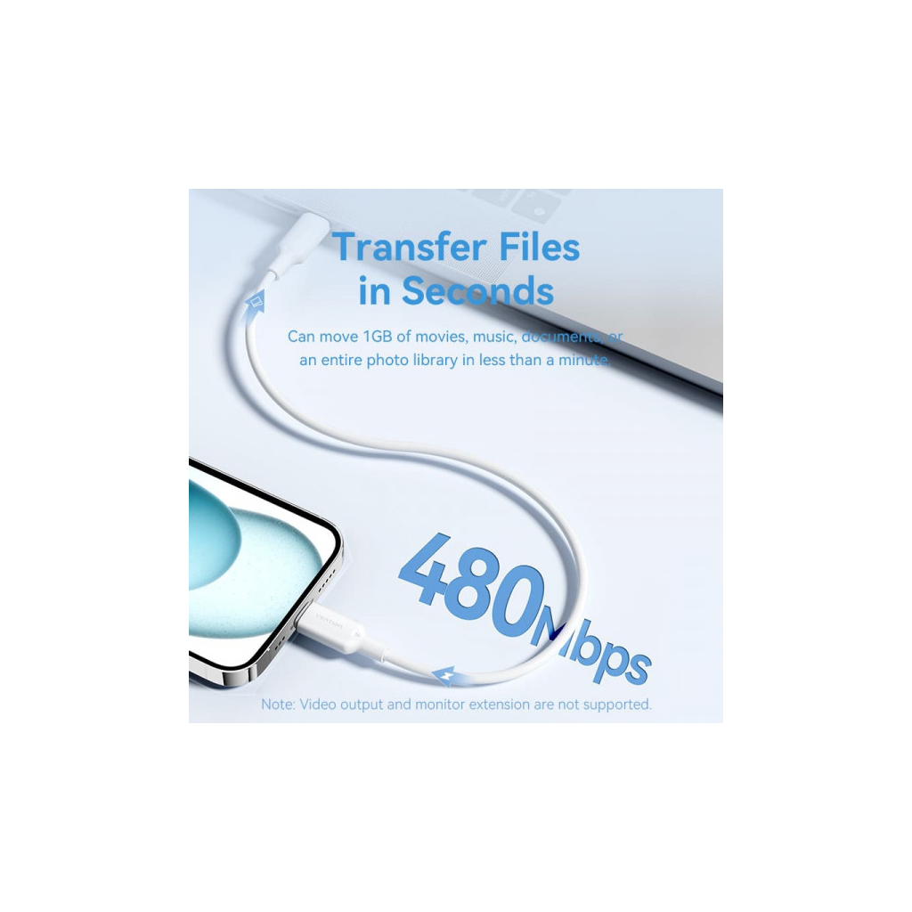 Дата кабель USB-C to USB-C 1.0m 60W white VENTION (TRCWF) - изображение 7