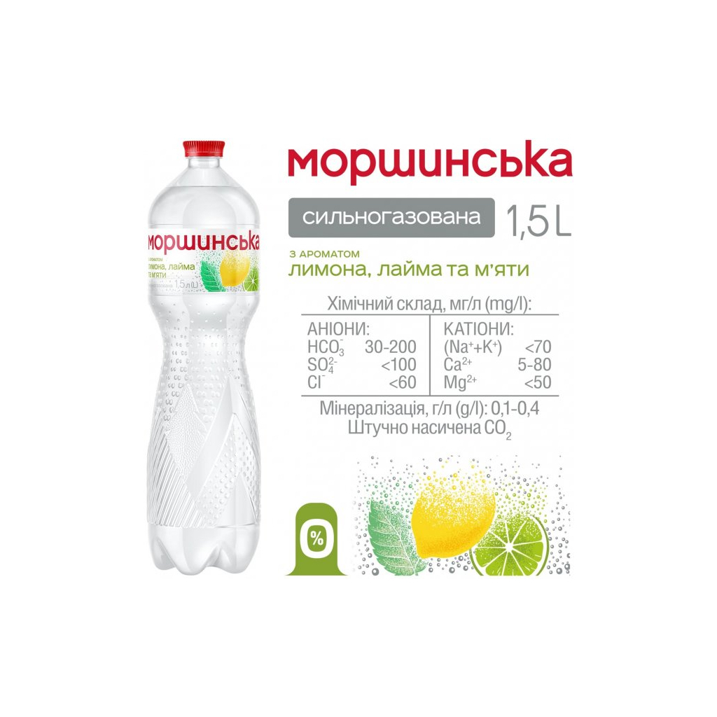 Мінеральна вода Моршинська з ароматом Лимон-Лайм-М'ята 1.5 газ пет (4820017002400) - изображение 4