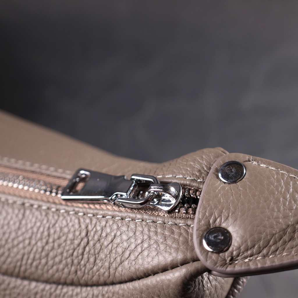 Сумка Vintage Шкіряна жіноча напівкруглого формату з однією ручкою Сіра (22412) - зображення 11