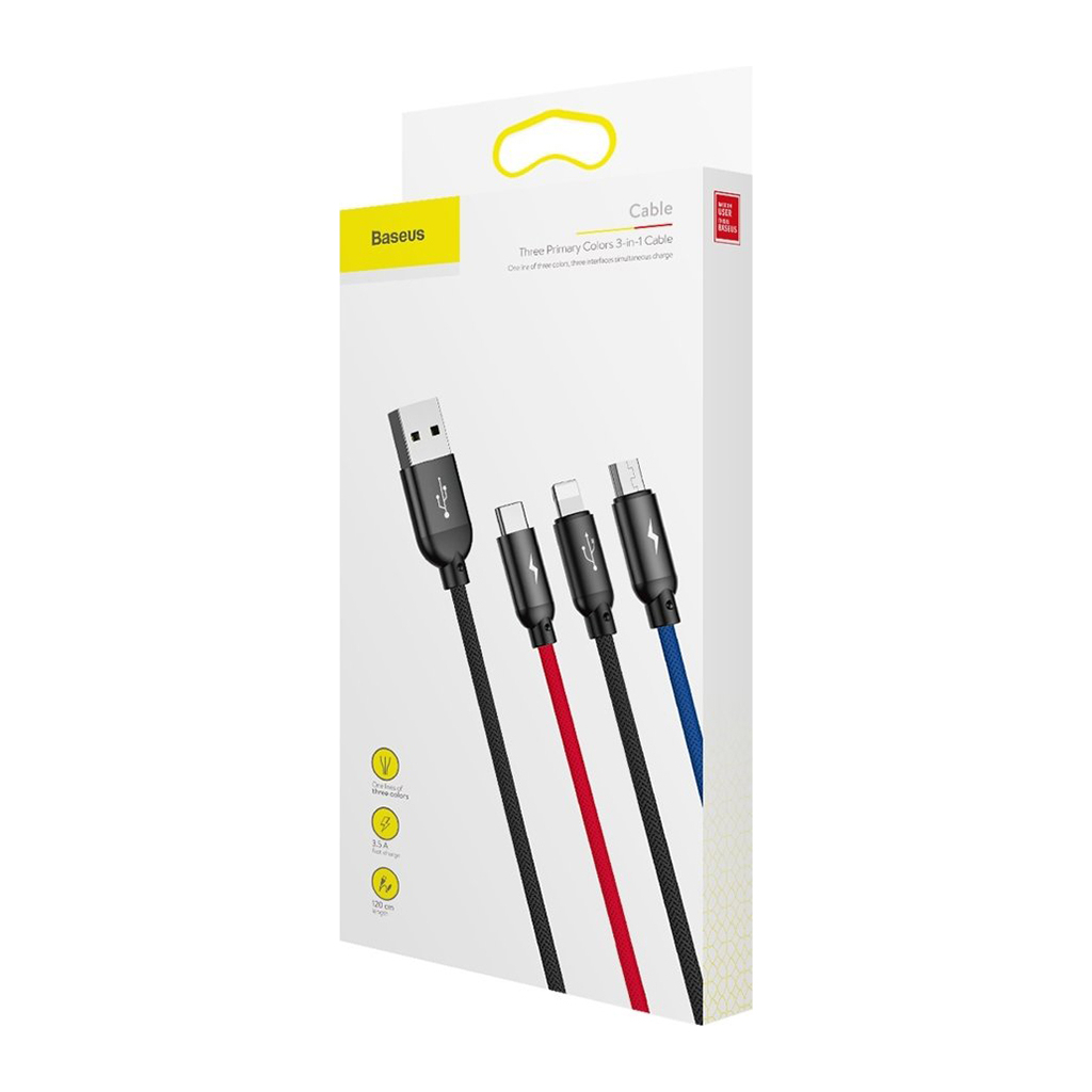 Дата кабель USB 2.0 AM to Lightning + Micro 5P + USB-C 1.2m 5A black Baseus (CAMLT-BSY01) - зображення 4