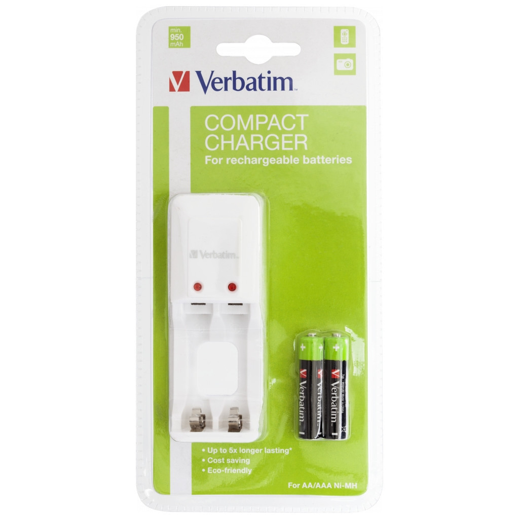 Зарядний пристрій для акумуляторів Verbatim Compact Charger EU Plug + 2*ААА (49944) - зображення 1
