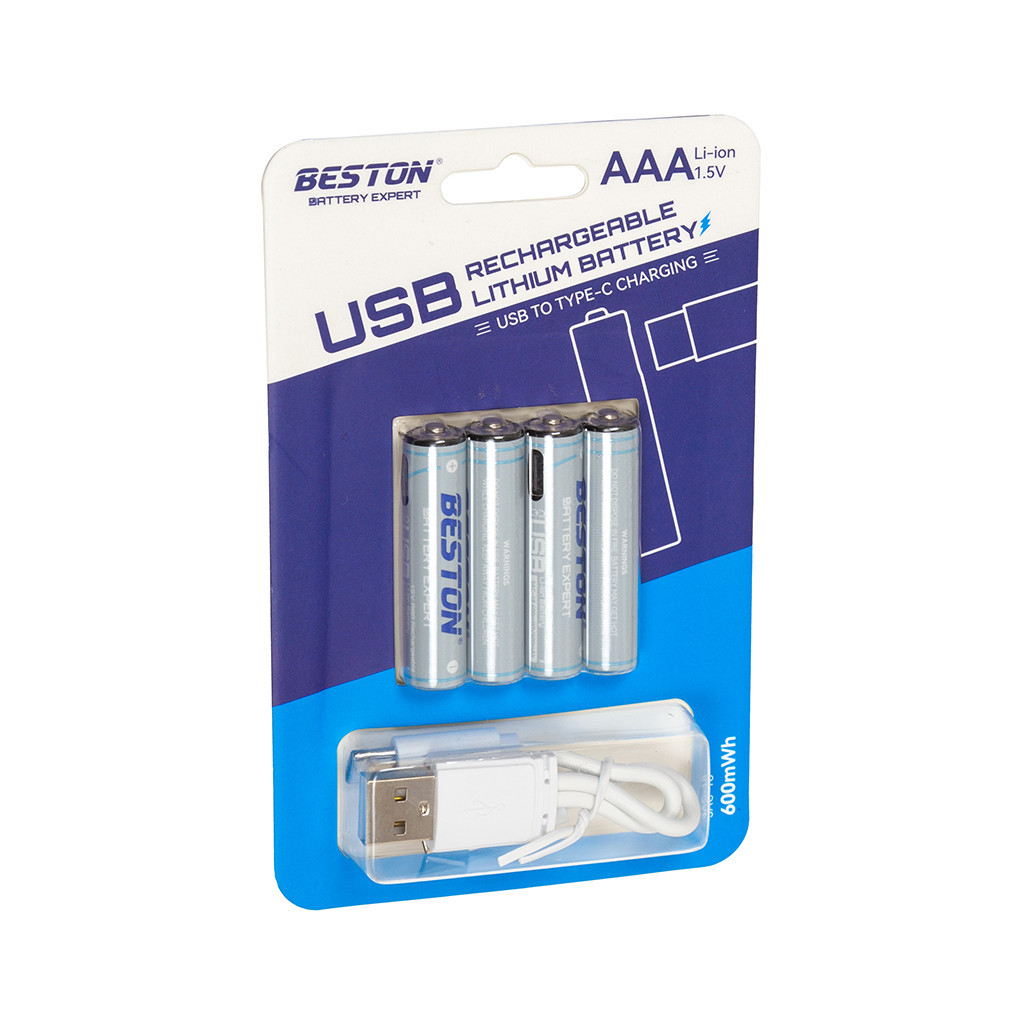 Акумулятор Beston AAA USB Type-C 400mah 1.5V Li-ion * 4 (3AC-18/AA620272) - зображення 1