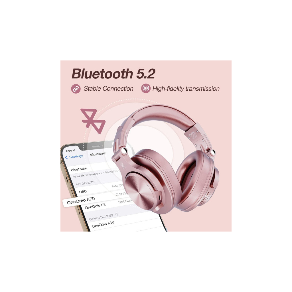 Навушники OneOdio Fusion A70 Bluetooth+3,5мм/6,35мм Rose/Gold (A70 Rose Gold) - зображення 5