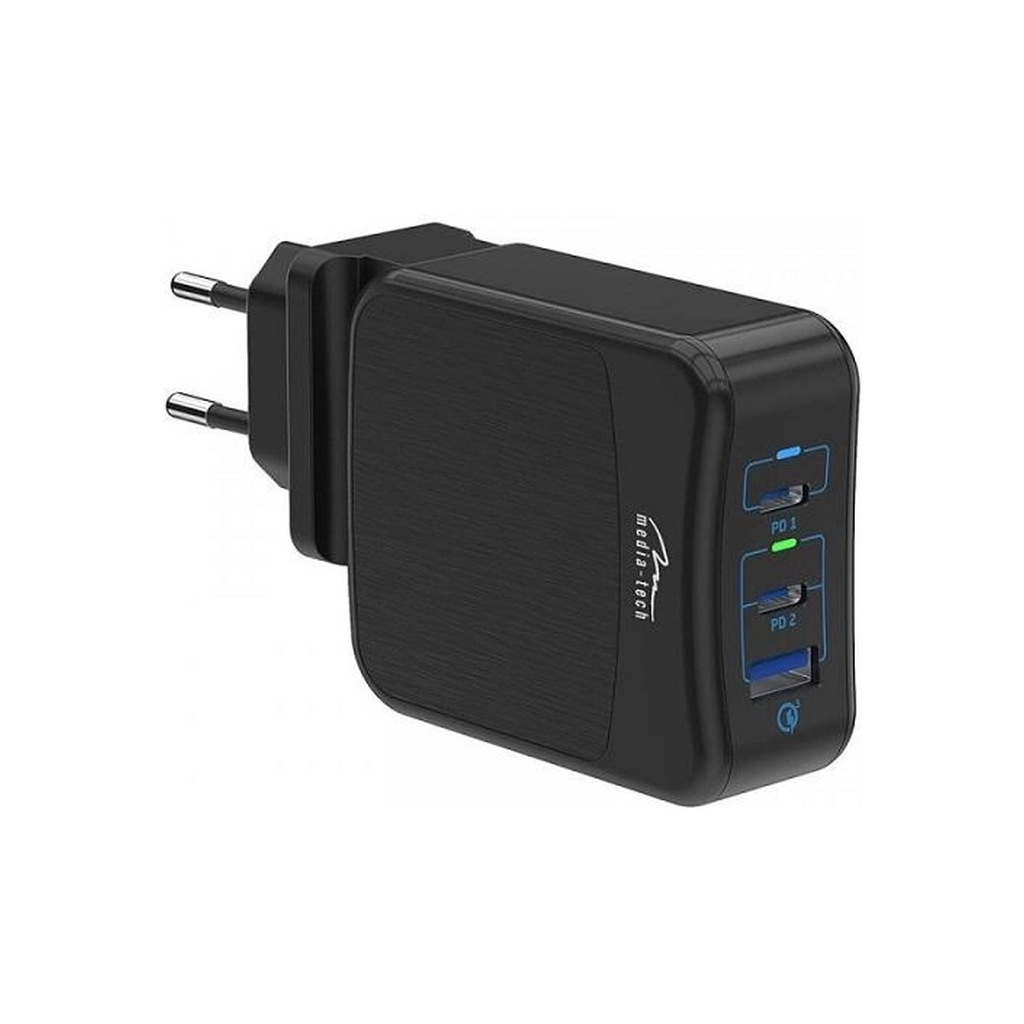 Зарядний пристрій Media-Tech 2xUSB-C PD 65W USB QC 3.0 black (MT6252) - зображення 2